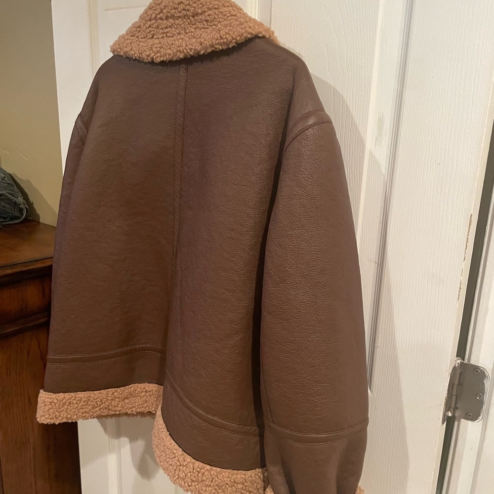 Brown Shearling-Lined Aviator Jacket - image 3